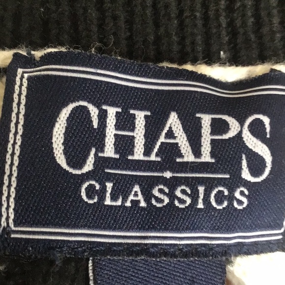 Chaps 100% Cotton Cableknit Black and White Broad Striped V-Neck Sweater Medium - Picture 8 of 8